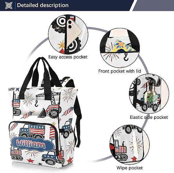 Personalized Fireworks Engineering Vehicle Diaper Bag Backpack, Large Capacity Unisex Travel Baby Ba Richmond