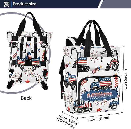 Personalized Fireworks Engineering Vehicle Diaper Bag Backpack, Large Capacity Unisex Travel Baby Ba Richmond