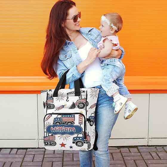 Personalized Fireworks Engineering Vehicle Diaper Bag Backpack, Large Capacity Unisex Travel Baby Ba Richmond