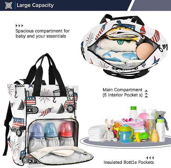 Personalized Fireworks Engineering Vehicle Diaper Bag Backpack, Large Capacity Unisex Travel Baby Ba Richmond