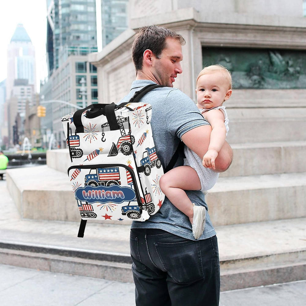Personalized Fireworks Engineering Vehicle Diaper Bag Backpack, Large Capacity Unisex Travel Baby Ba Richmond - photo 7
