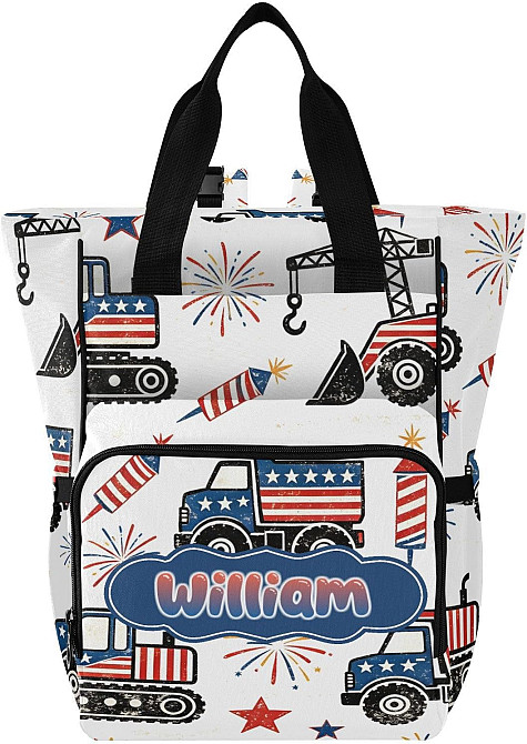 Personalized Fireworks Engineering Vehicle Diaper Bag Backpack, Large Capacity Unisex Travel Baby Ba Richmond - photo 1