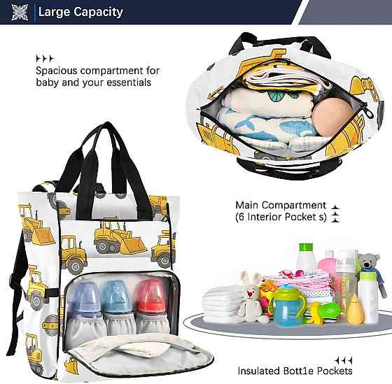Personalized Builder Vehicles Diaper Bag Backpack, Toddler Classic Large Capacity Unisex Travel Baby Richmond