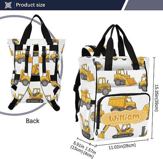 Personalized Builder Vehicles Diaper Bag Backpack, Toddler Classic Large Capacity Unisex Travel Baby Richmond