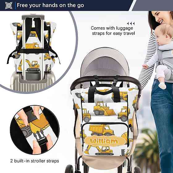 Personalized Builder Vehicles Diaper Bag Backpack, Toddler Classic Large Capacity Unisex Travel Baby Richmond
