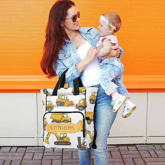 Personalized Builder Vehicles Diaper Bag Backpack, Toddler Classic Large Capacity Unisex Travel Baby Richmond