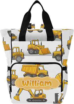 Personalized Builder Vehicles Diaper Bag Backpack, Toddler Classic Large Capacity Unisex Travel Baby Richmond