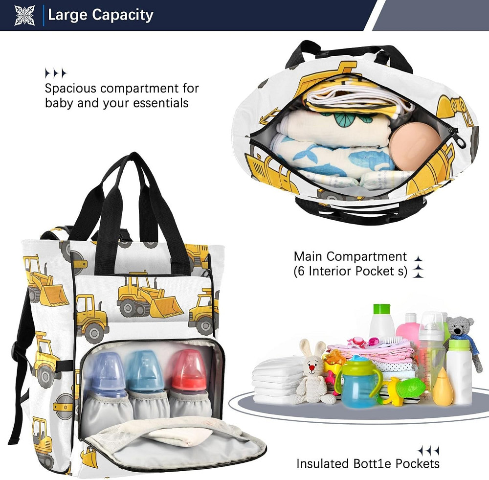 Personalized Builder Vehicles Diaper Bag Backpack, Toddler Classic Large Capacity Unisex Travel Baby Richmond - photo 6