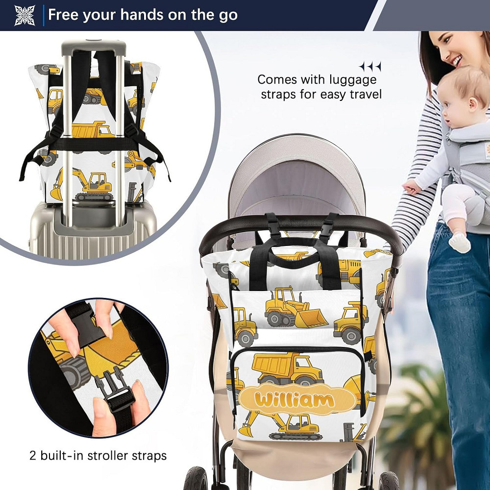 Personalized Builder Vehicles Diaper Bag Backpack, Toddler Classic Large Capacity Unisex Travel Baby Richmond - photo 5