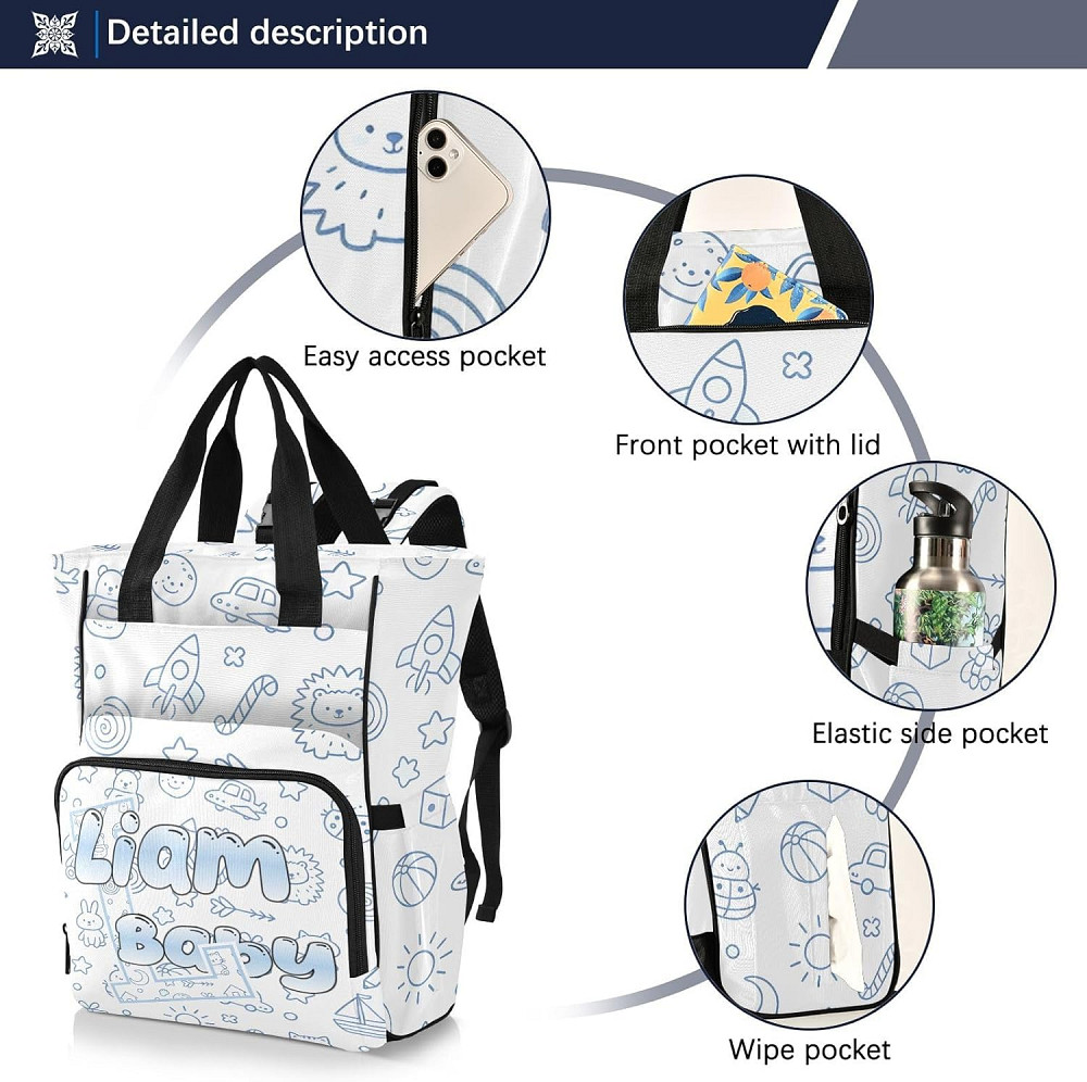 Personalized Diaper Bag Backpack, Lion Rocket 15L Large Capacity Baby Travel Bag for Mom Dad, Multif Richmond - photo 4