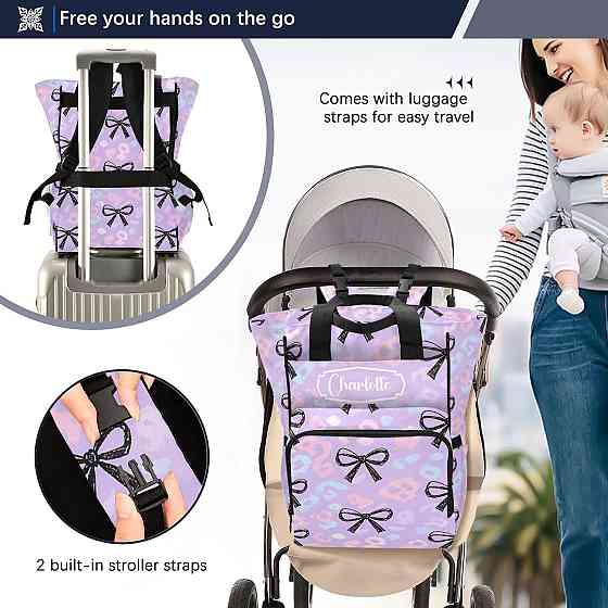 Personalized Diaper Bag Backpack, Large Capacity Baby Travel Bag for Mom Dad, Hand-drawn Purple Bow  Richmond