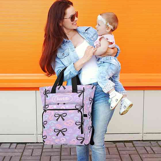 Personalized Diaper Bag Backpack, Large Capacity Baby Travel Bag for Mom Dad, Hand-drawn Purple Bow  Richmond