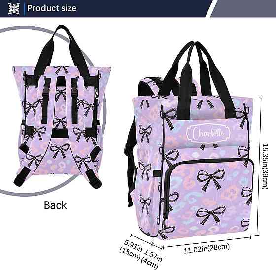 Personalized Diaper Bag Backpack, Large Capacity Baby Travel Bag for Mom Dad, Hand-drawn Purple Bow  Richmond