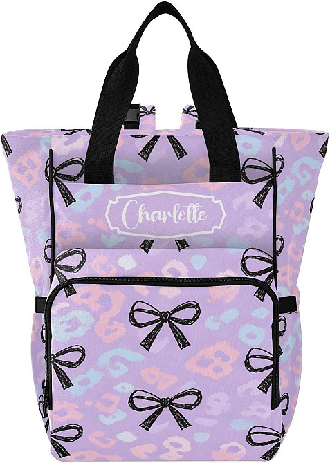 Personalized Diaper Bag Backpack, Large Capacity Baby Travel Bag for Mom Dad, Hand-drawn Purple Bow  Richmond - photo 1