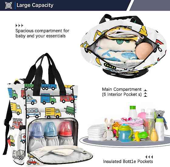 Personalized Diaper Bag Backpack,City Cars Travel Bag for Mom Dad, Multifunctional Nappy Bag with 3  Richmond