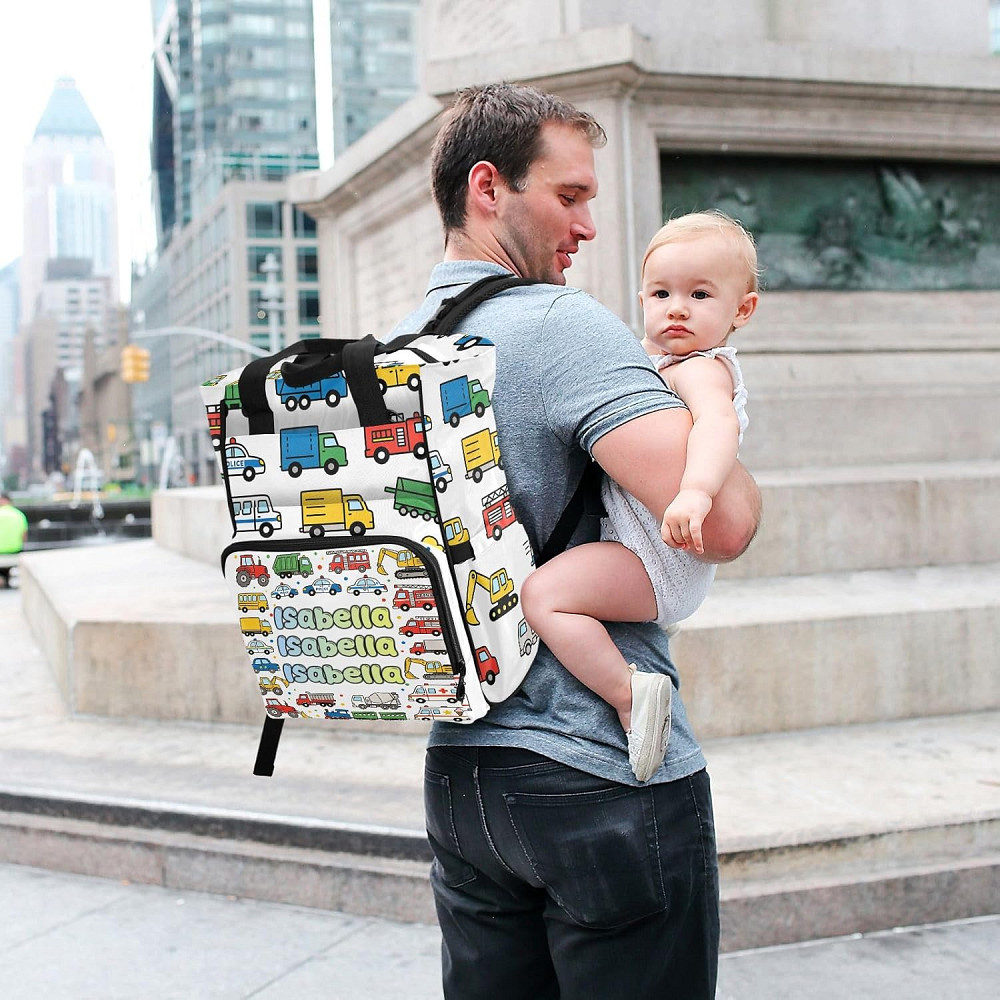 Personalized Diaper Bag Backpack,City Cars Travel Bag for Mom Dad, Multifunctional Nappy Bag with 3  Richmond - photo 7
