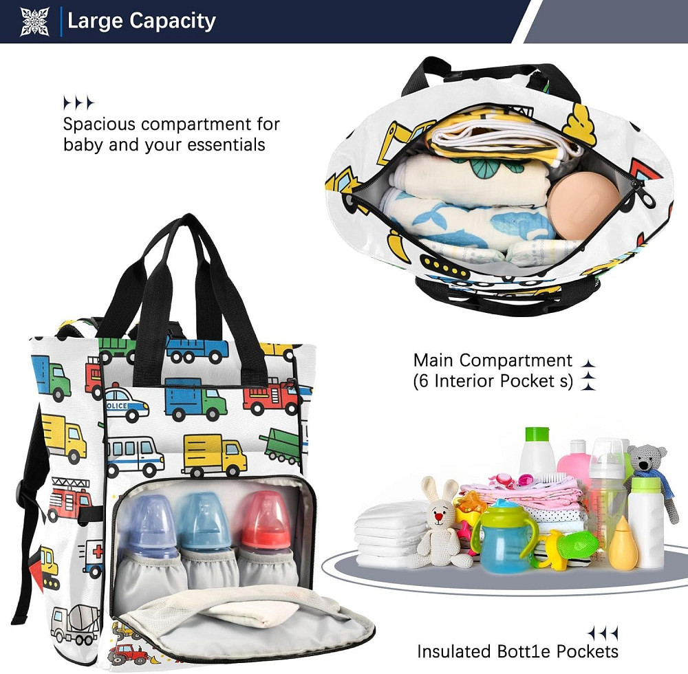 Personalized Diaper Bag Backpack,City Cars Travel Bag for Mom Dad, Multifunctional Nappy Bag with 3  Richmond - photo 6