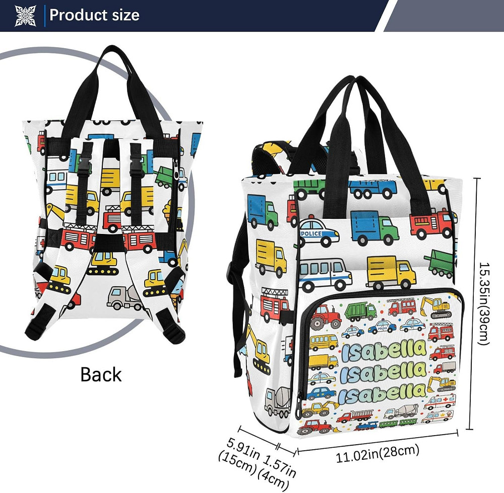 Personalized Diaper Bag Backpack,City Cars Travel Bag for Mom Dad, Multifunctional Nappy Bag with 3  Richmond - photo 3
