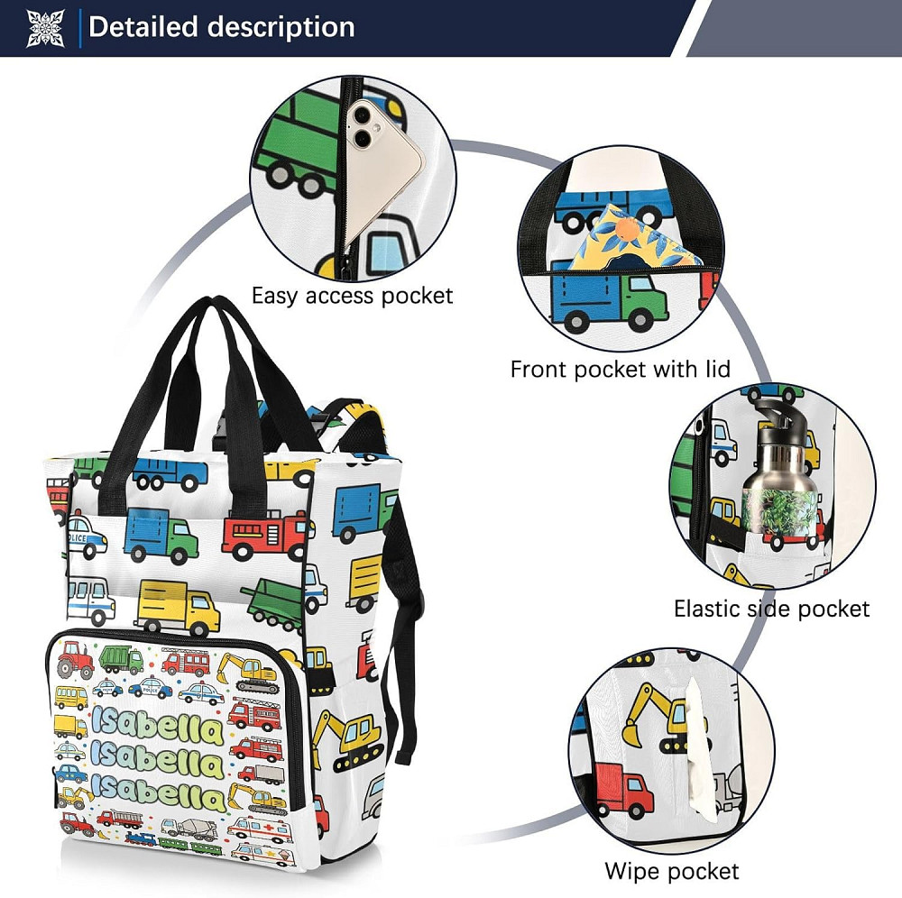 Personalized Diaper Bag Backpack,City Cars Travel Bag for Mom Dad, Multifunctional Nappy Bag with 3  Richmond - photo 4