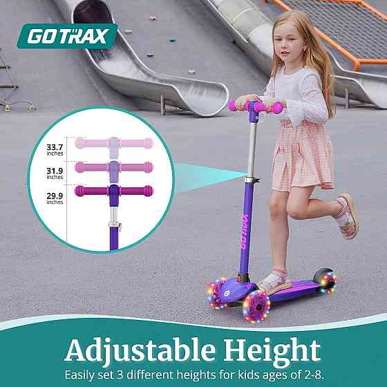 Gotrax KS1 Kids Kick Scooter, LED Lighted Wheels and 3 Adjustable Height Handlebars, Lean-to-Steer & Richmond