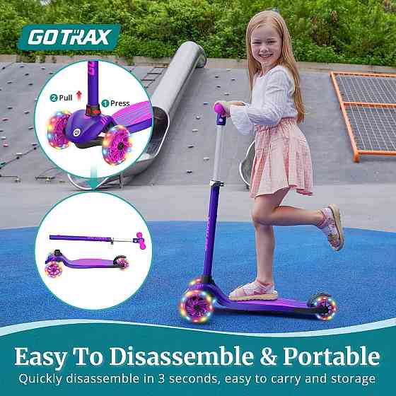 Gotrax KS1 Kids Kick Scooter, LED Lighted Wheels and 3 Adjustable Height Handlebars, Lean-to-Steer & Richmond