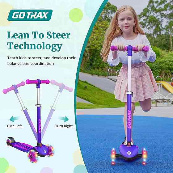 Gotrax KS1 Kids Kick Scooter, LED Lighted Wheels and 3 Adjustable Height Handlebars, Lean-to-Steer & Richmond