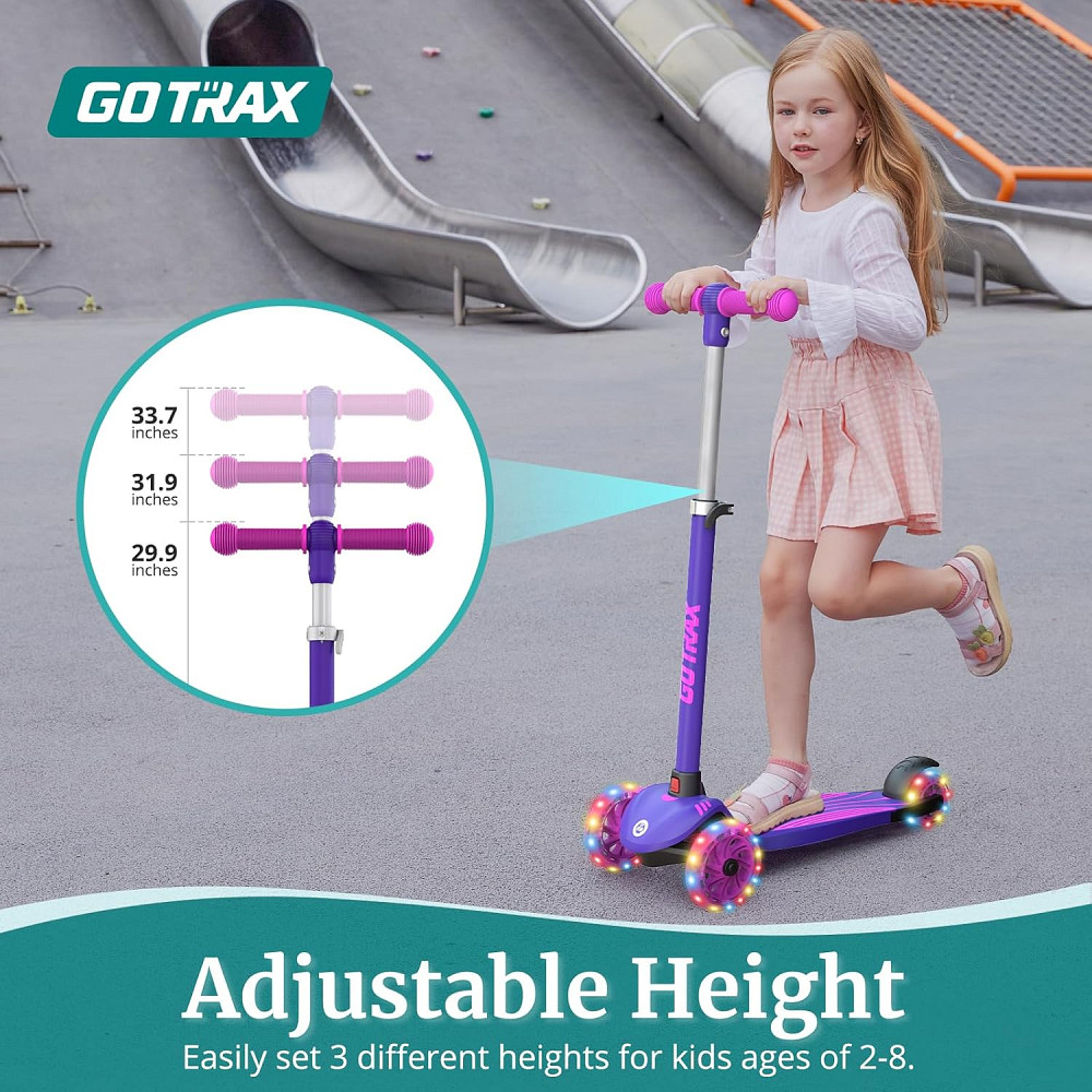 Gotrax KS1 Kids Kick Scooter, LED Lighted Wheels and 3 Adjustable Height Handlebars, Lean-to-Steer & Richmond - photo 3