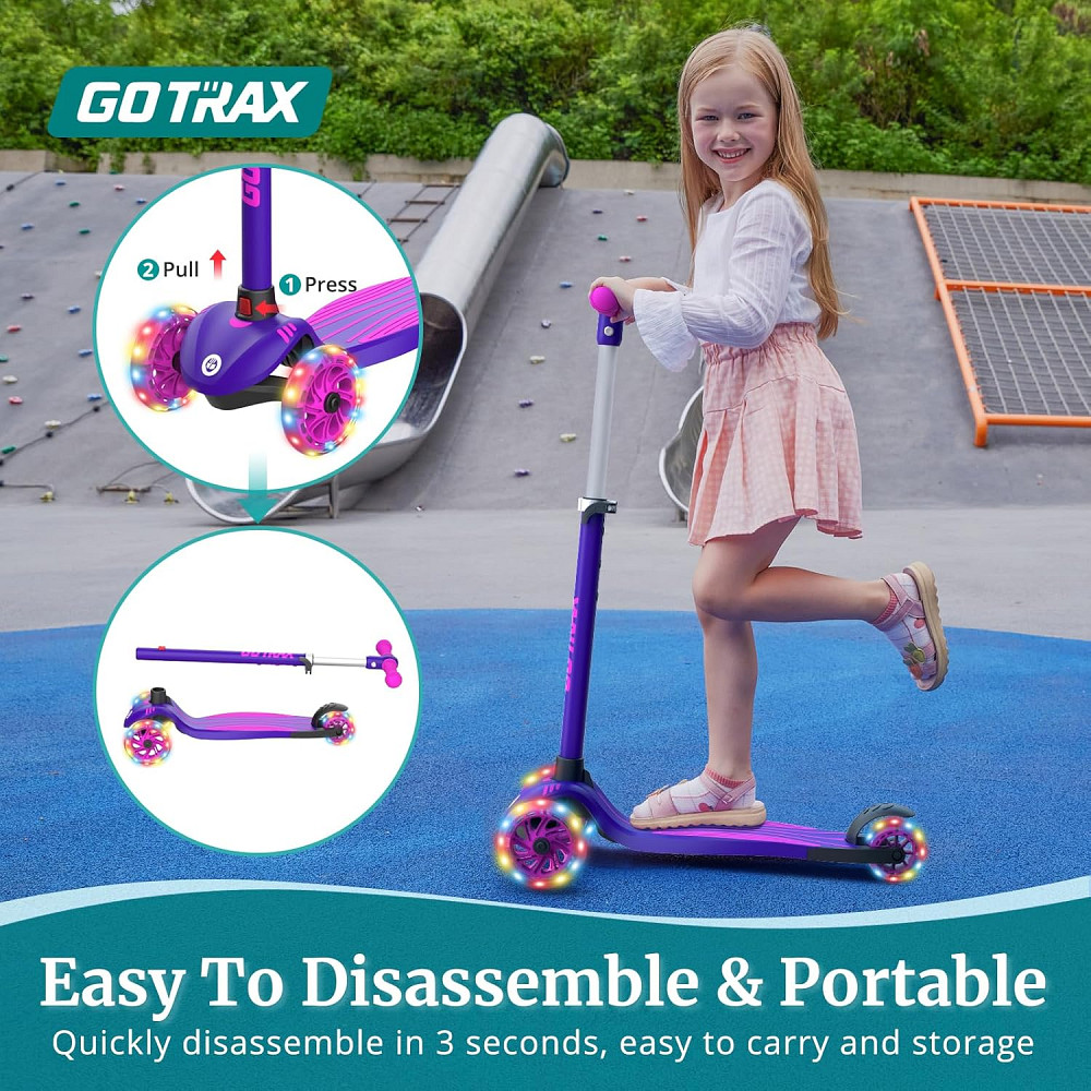 Gotrax KS1 Kids Kick Scooter, LED Lighted Wheels and 3 Adjustable Height Handlebars, Lean-to-Steer & Richmond - photo 5