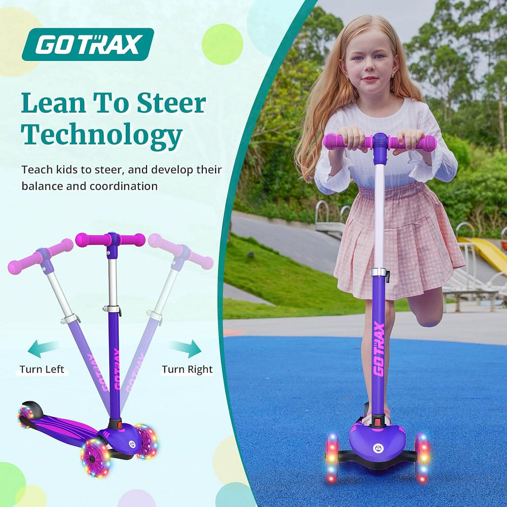 Gotrax KS1 Kids Kick Scooter, LED Lighted Wheels and 3 Adjustable Height Handlebars, Lean-to-Steer & Richmond - photo 4