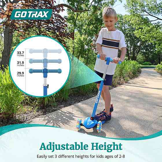 Gotrax KS1 Kids Kick Scooter, LED Lighted Wheels and 3 Adjustable Height Handlebars, Lean-to-Steer & Richmond
