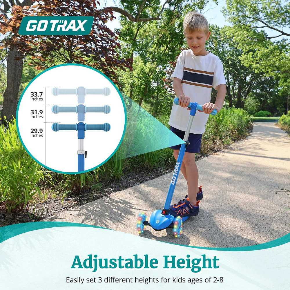 Gotrax KS1 Kids Kick Scooter, LED Lighted Wheels and 3 Adjustable Height Handlebars, Lean-to-Steer & Richmond - photo 2