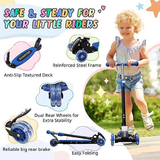 Kick Scooter for Kids 3-7 Ages - Light Up 3 Wheel Scooters,Lean-to-Steer,Three Adjustable Height Sco Richmond