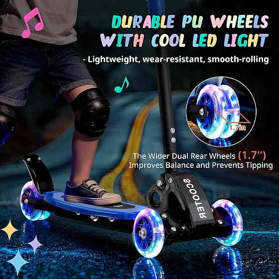 Kick Scooter for Kids 3-7 Ages - Light Up 3 Wheel Scooters,Lean-to-Steer,Three Adjustable Height Sco Richmond
