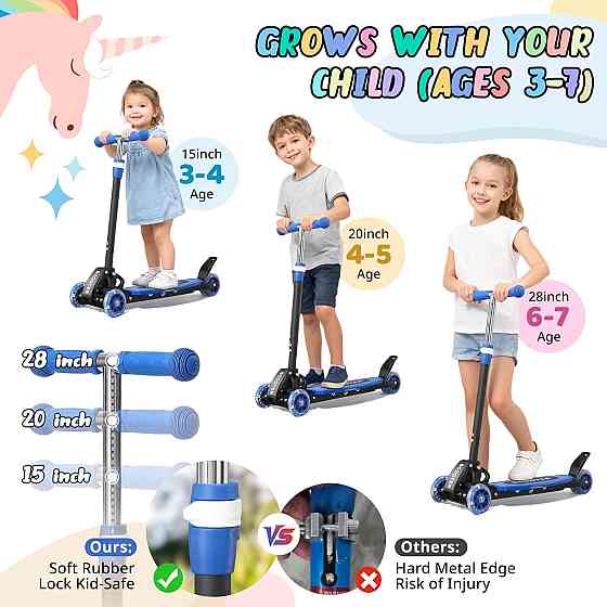 Kick Scooter for Kids 3-7 Ages - Light Up 3 Wheel Scooters,Lean-to-Steer,Three Adjustable Height Sco Richmond