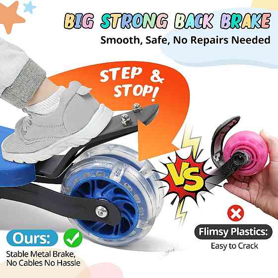 Kick Scooter for Kids 3-7 Ages - Light Up 3 Wheel Scooters,Lean-to-Steer,Three Adjustable Height Sco Richmond