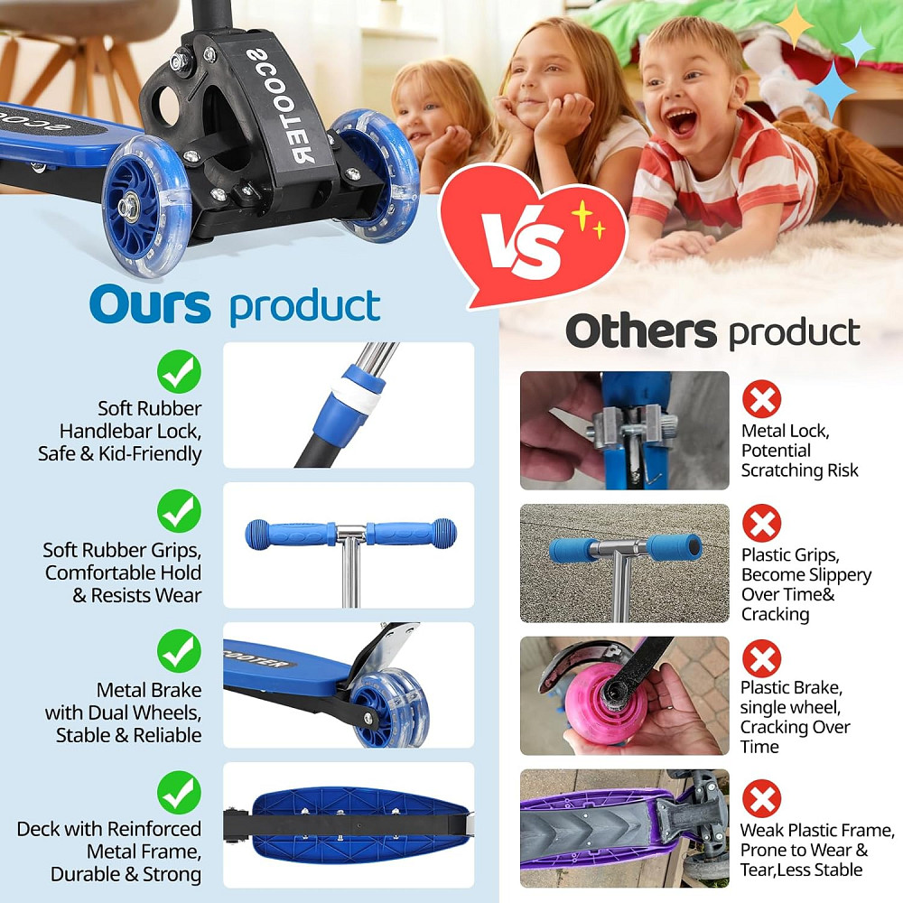Kick Scooter for Kids 3-7 Ages - Light Up 3 Wheel Scooters,Lean-to-Steer,Three Adjustable Height Sco Richmond - photo 8