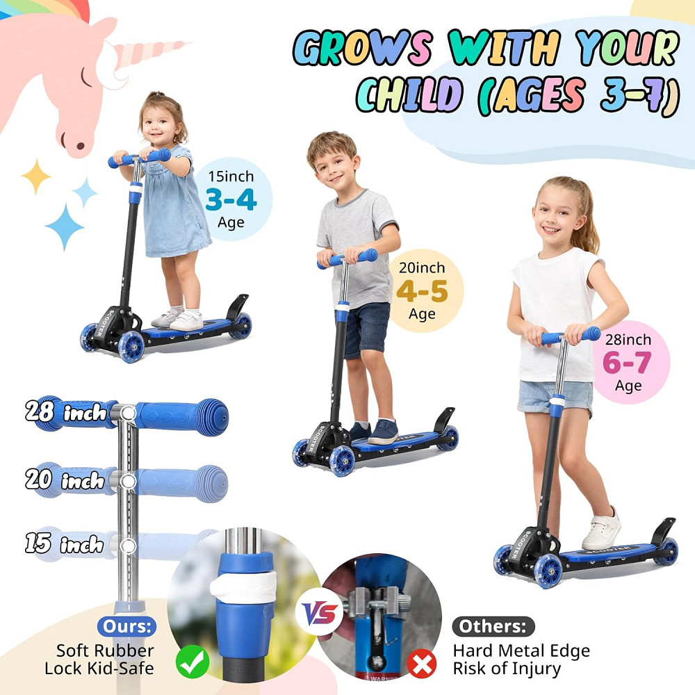 Kick Scooter for Kids 3-7 Ages - Light Up 3 Wheel Scooters,Lean-to-Steer,Three Adjustable Height Sco Richmond - photo 4