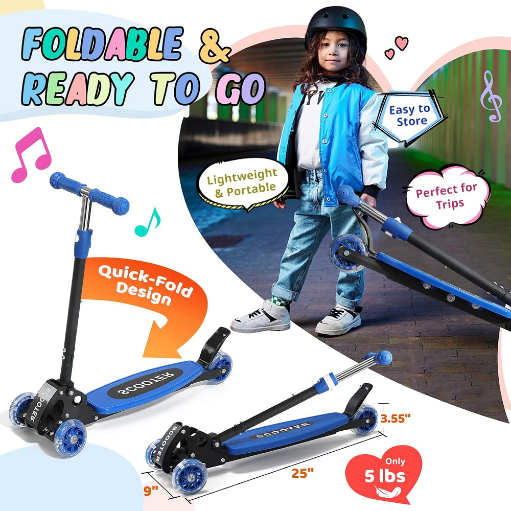 Kick Scooter for Kids 3-7 Ages - Light Up 3 Wheel Scooters,Lean-to-Steer,Three Adjustable Height Sco Richmond - photo 7