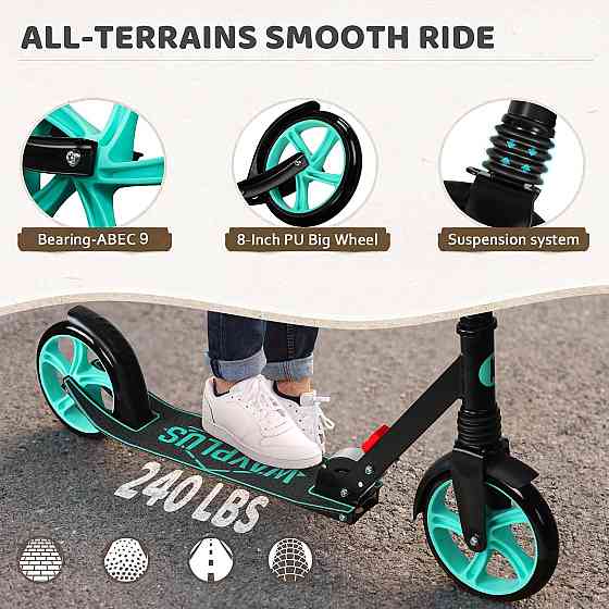 WAYPLUS KS1 Kick Scooter for Ages 6+,Kid, Teens & Adults. Max Load 240 LBS. Foldable, Lightweight, 8 Richmond