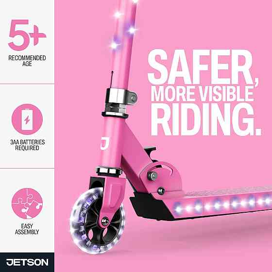 Jetson Jupiter Kids 2-Wheel Light-Up Kick Scooter, LED Lights on Handlebar, Stem, Wheels & Deck, Adj Richmond