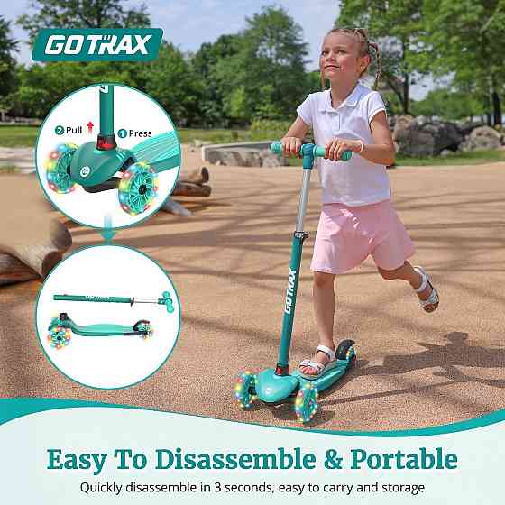 Gotrax KS1 Kids Kick Scooter, LED Lighted Wheels and 3 Adjustable Height Handlebars, Lean-to-Steer & Richmond