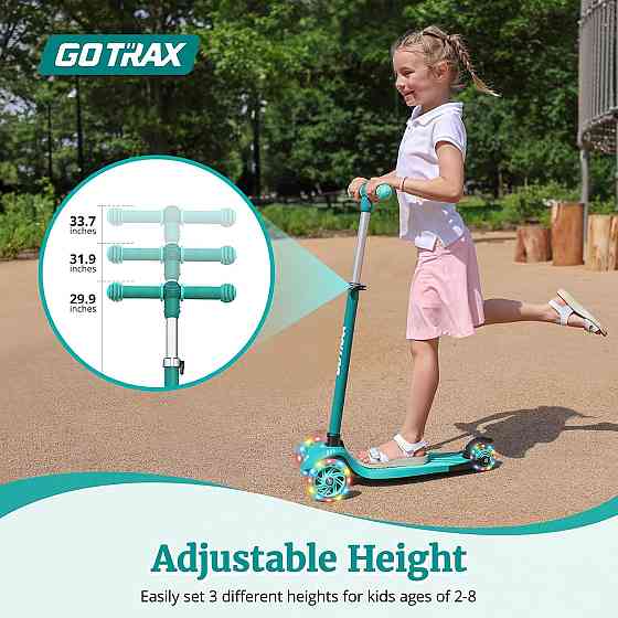 Gotrax KS1 Kids Kick Scooter, LED Lighted Wheels and 3 Adjustable Height Handlebars, Lean-to-Steer & Richmond