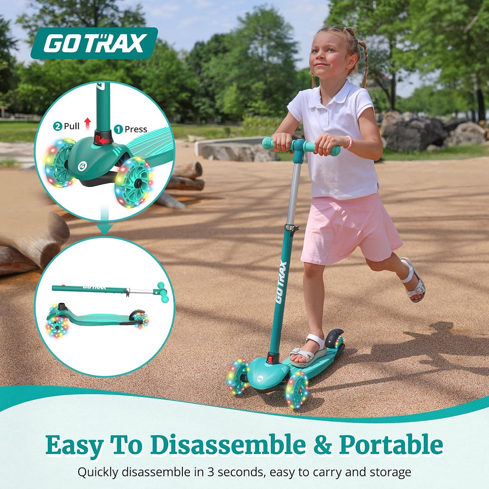 Gotrax KS1 Kids Kick Scooter, LED Lighted Wheels and 3 Adjustable Height Handlebars, Lean-to-Steer & Richmond - photo 4