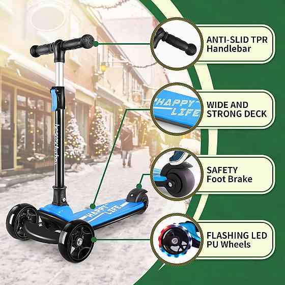 Besrey Kick Scooter for Kids Ages 3-10, 3-Wheel Folding Scooter with Adjustable Height, LED Light Wh Richmond