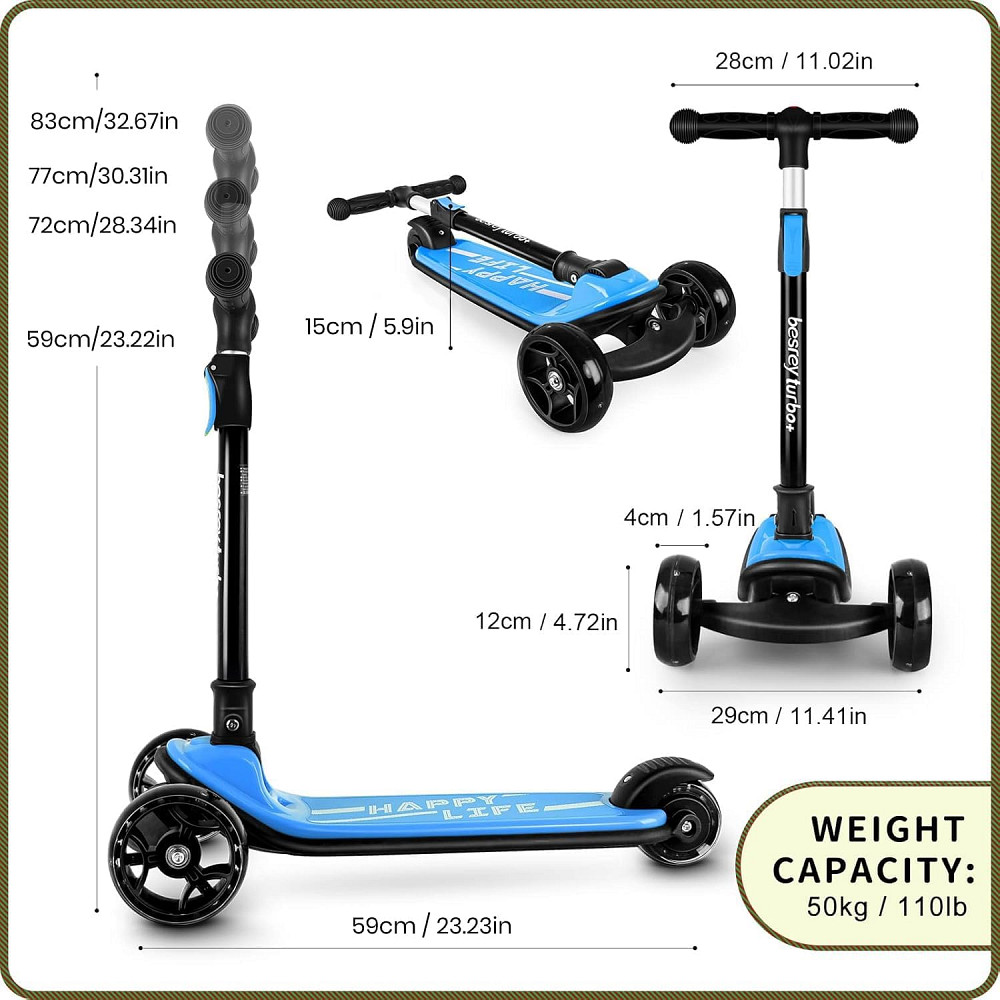 Besrey Kick Scooter for Kids Ages 3-10, 3-Wheel Folding Scooter with Adjustable Height, LED Light Wh Richmond - photo 8