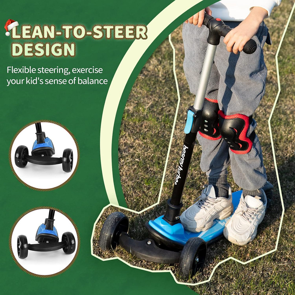 Besrey Kick Scooter for Kids Ages 3-10, 3-Wheel Folding Scooter with Adjustable Height, LED Light Wh Richmond - photo 4