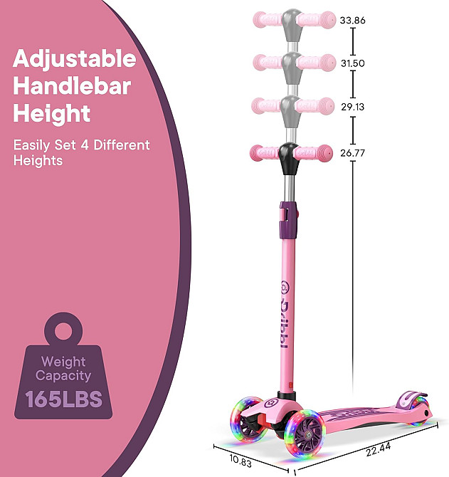 Dribbl 3-Wheel Kids Scooter - Lean-to-Steer Technology, Adjustable Height Handlebar, Wide Deck, Scoo Richmond - photo 2