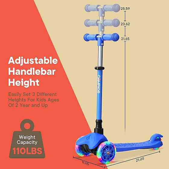 Blue Mini 3 Wheel Scooter for Kids – Lean-to-Steer with LED Light-Up Wheels, Adjustable Handlebar, W Richmond