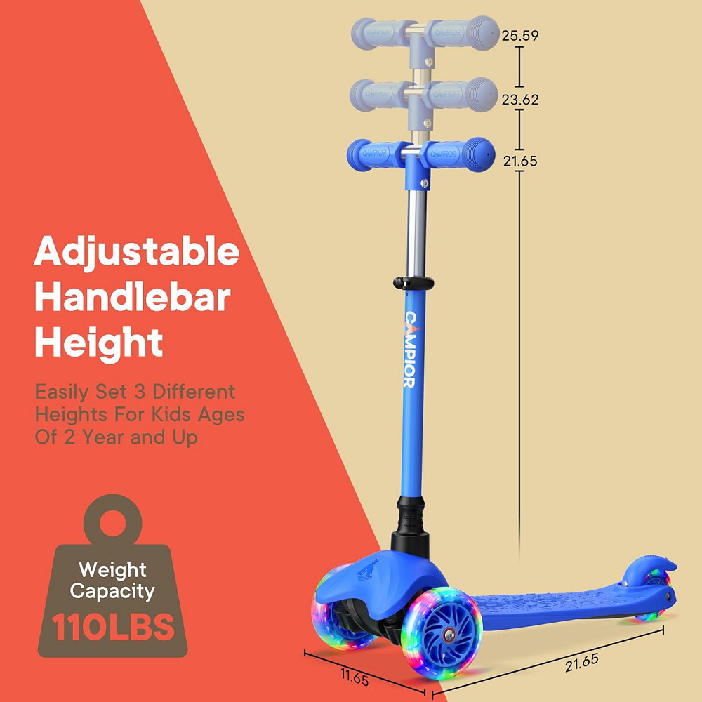 Blue Mini 3 Wheel Scooter for Kids – Lean-to-Steer with LED Light-Up Wheels, Adjustable Handlebar, W Richmond - photo 6