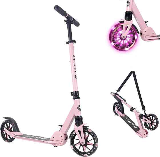 AERO MOBILITY Kick Scooter for Kids 6+, Teens & Adults | Light Up Wheels, Hand Brake, Rubber Deck Ma